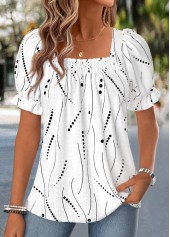 White Polka Dot Smocked Short Sleeve Square Neck Blouse | thumb picture 