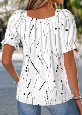 White Polka Dot Smocked Short Sleeve Square Neck Blouse | thumb picture 