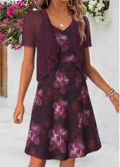 Purple Floral Print Tummy Coverage Dress and Cardigan | thumb picture 
