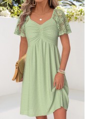 Sage Green Short Patchwork V Neck Dress