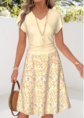Light Yellow Ditsy Floral Print Two-piece Top and Skirt