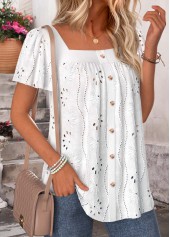 White Curved Hem Short Sleeve Square Neck Blouse | thumb picture 