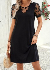 Black Short Patchwork Round Neck Dress
