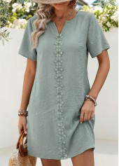 Dusty Blue Short Belted Split Neck Dress