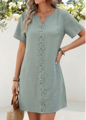 Dusty Blue Short Belted Split Neck Dress | thumb picture 