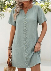 Dusty Blue Short Belted Split Neck Dress | thumb picture 