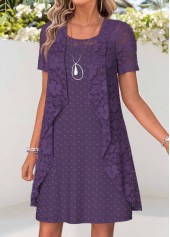 Purple Two-piece Short Sleeve Round Neck Dress and Cardigan | thumb picture 
