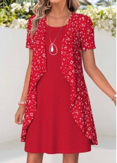 Red Polka Dot Two-piece Short Sleeve Round Neck Dress | thumb picture 