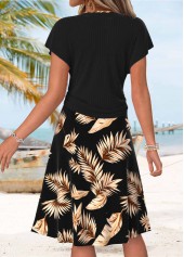 Black Leaf Print Two-piece Short Sleeve Top and Skirt | thumb picture 