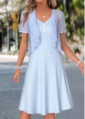 Light Blue Two-piece Short Sleeve Dress and Cardigan