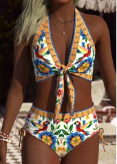 Multi Color Mid Waisted Tie Tribal Print Bikini Set | thumb picture 