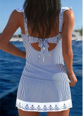 Navy High Waisted Fake 2in1 Striped Tankini Set | thumb picture 