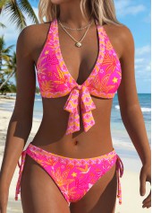 Hot Pink Mid Waisted Patchwork Bikini Set