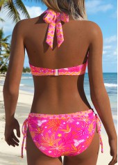 Hot Pink Mid Waisted Patchwork Bikini Set | thumb picture 