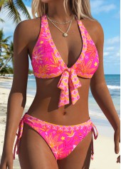 Hot Pink Mid Waisted Patchwork Bikini Set | thumb picture 