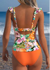Orange Mid Waisted Ruffle Bohemian Print Tankini Set | thumb picture 