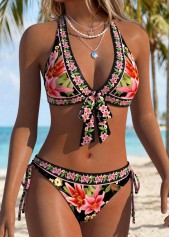 Black Mid Waisted Patchwork Floral Print Bikini Set | thumb picture 