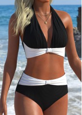 Black Mid Waisted V-Neck Bikini Set | thumb picture 