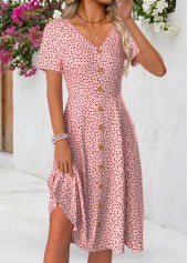 Pink Polka Dot Short Sleeve V Neck Dress | thumb picture 