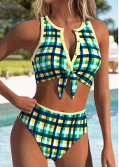 Light Yellow Mid Waisted Two-piece Plaid Bikini Set | thumb picture 