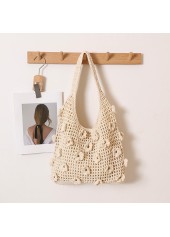 Beige Open Linen Shoulder Tote Bag