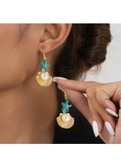 Golden Shell Round Pearl Alloy Earrings