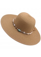 Dark Camel Shell Straw Visor Hat