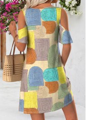 Multi Color Geometric Print Short Tummy Coverage Dress | thumb picture 