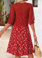 Red Ditsy Floral Print Shirred Dress and Cardigan | thumb picture 