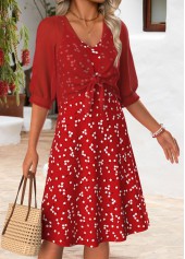Red Ditsy Floral Print Shirred Dress and Cardigan | thumb picture 