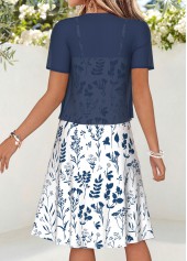 Navy Floral Print Two-piece Short Sleeve Dress and Cardigan | thumb picture 