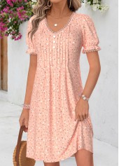 Pink Ditsy Floral Print Short Tuck Stitch Dress | thumb picture 