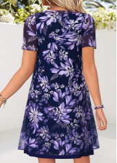 Navy Floral Print Short Two-piece Dress and Cardigan | thumb picture 