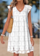 White Short Layered V Neck Dress