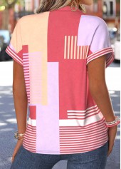 Multi Color Geometric Print Tummy Coverage Short Sleeve Blouse | thumb picture 