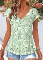 Light Green Floral Print Bowknot Short Sleeve T Shirt | thumb picture 