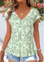 Light Green Floral Print Bowknot Short Sleeve T Shirt | thumb picture 