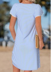 Light Blue Striped Short Tummy Coverage V Neck Dress | thumb picture 