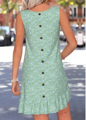 Sage Green Short Shirred Sleeveless Round Neck Dress