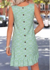 Sage Green Short Shirred Sleeveless Round Neck Dress | thumb picture 