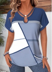 Dusty Blue Geometric Print Tummy Coverage T Shirt