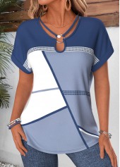 Dusty Blue Geometric Print Tummy Coverage T Shirt | thumb picture 