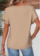 Light Coffee Floral Print Button Short Sleeve Blouse | thumb picture 