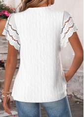 White Shirred Short Sleeve Split Neck Blouse | thumb picture 