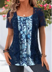 Blue Paisley Print Two-piece Cardigan and Tank Top