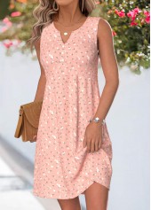 Dusty Pink Ditsy Floral Print Short Shirred Sleeveless Dress | thumb picture 