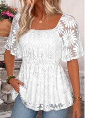 White Curved Hem Half Sleeve Square Neck Blouse | thumb picture 