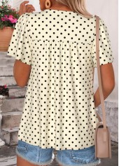 Beige Polka Dot Curved Hem Short Sleeve T Shirt | thumb picture 