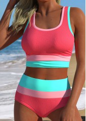 Coral High Waisted Scoop Neck Bikini Set | thumb picture 