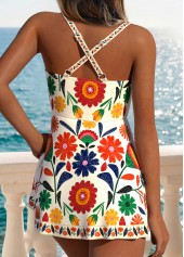 Light Yellow Cross Hem Floral Print One Piece Swimdress | thumb picture 